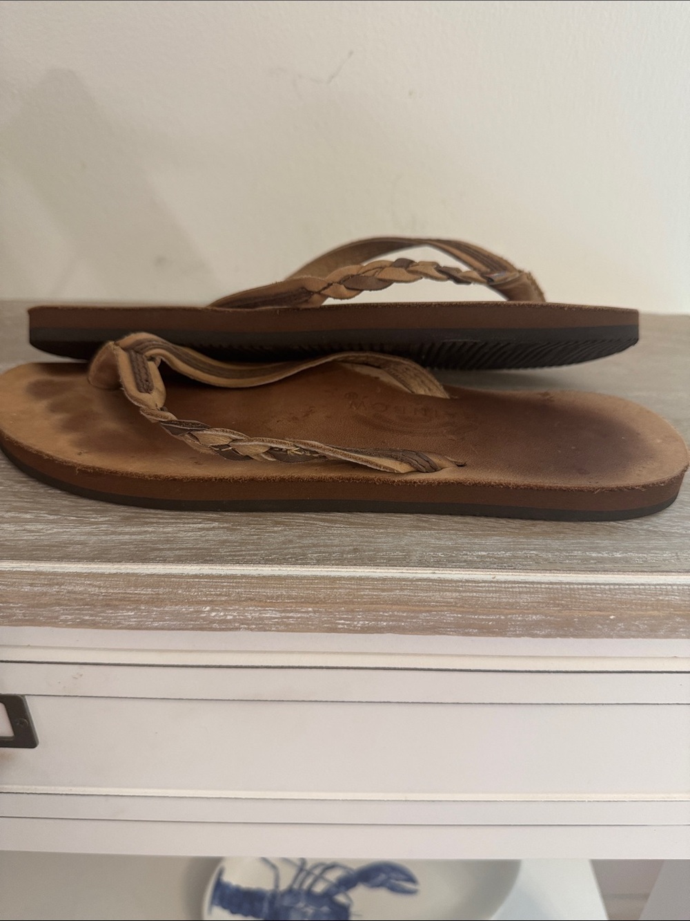 Rainbows Flirty Braidy two tone Leather Braided Toe-Post flip flops /Sandals - Picture 6 of 13